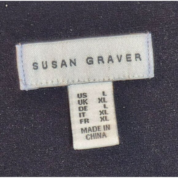 Susan Graver Blouse L Purple Black Striped Long Sleeve Asymmetrical Hem Preowned - Picture 3 of 9